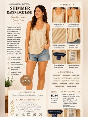 American Eagle Outfitters Metallic Cream Scoop Neck Tank